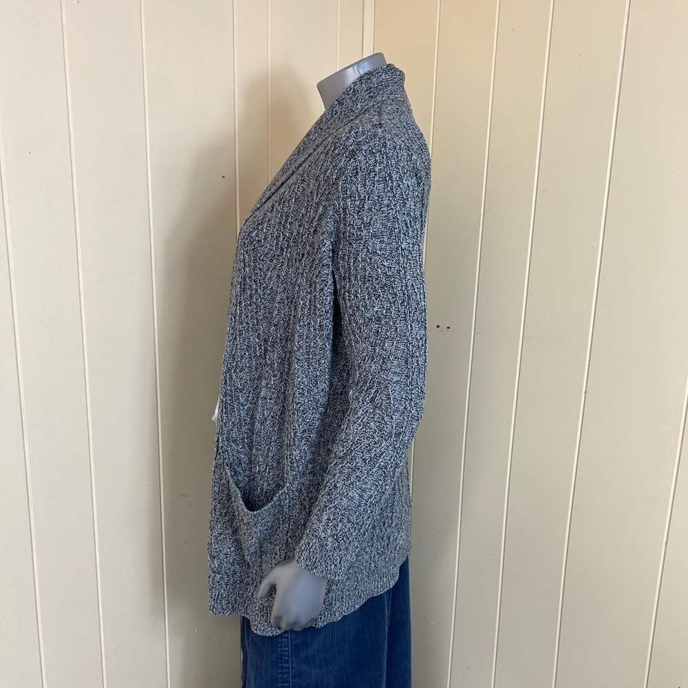 St Johns Bay Sweater Cardigan Open Front Size L Gray Cable Knit Pockets - Picture 3 of 14